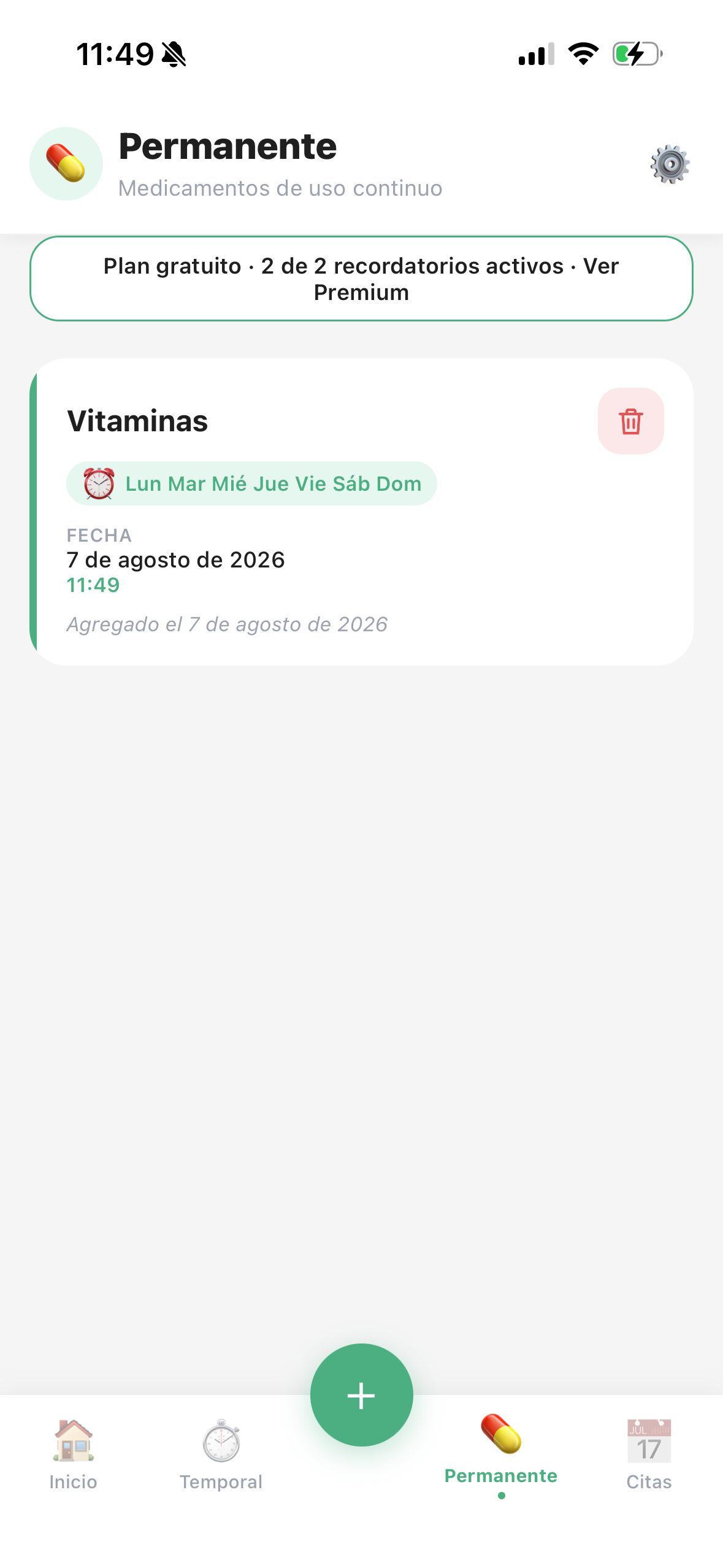 Lista de medicamentos de uso continuo en Pasticlock