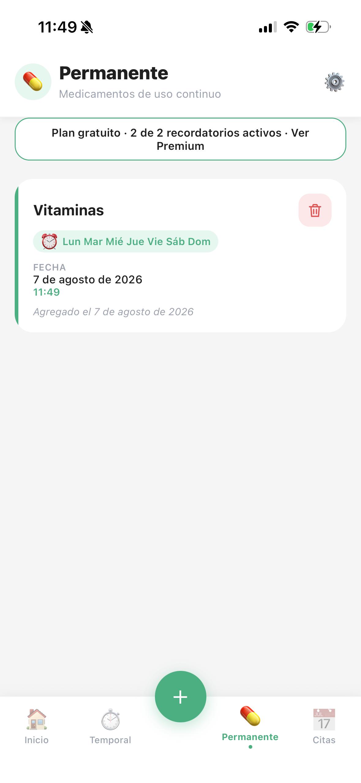 Lista de medicamentos de uso continuo en Pasticlock